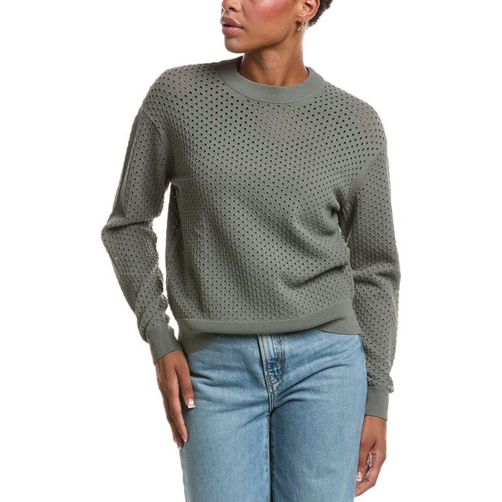 Autumn Cashmere Womens  Relaxed Fit Micro Mesh Crewneck Sweater, Brown